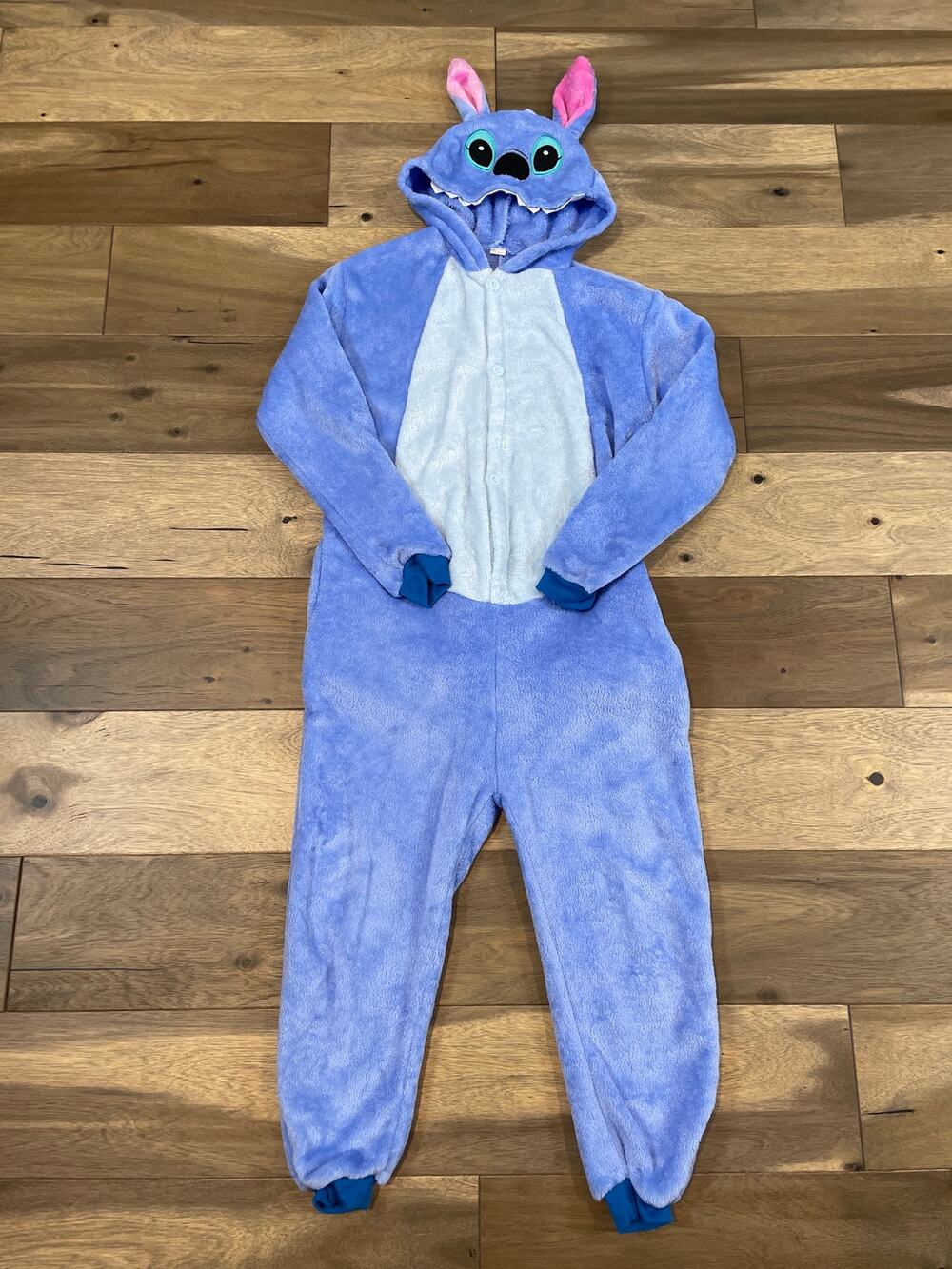 Stitch Inspired Fleece Hooded Onesie Costume Youth Size L Blue